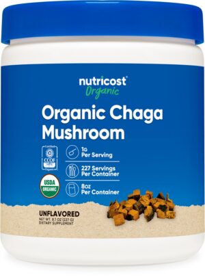Frasco polvo orgánico de hongo chaga Nutricost 8oz