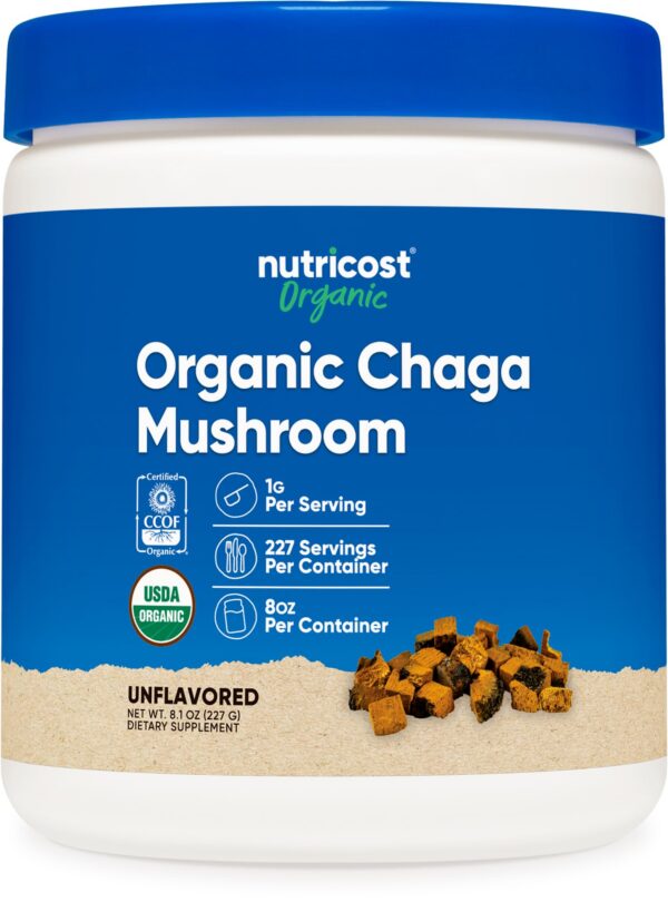 Frasco polvo orgánico de hongo chaga Nutricost 8oz