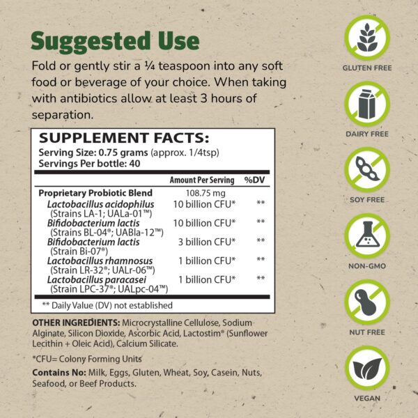 Envase y etiqueta suplemento probiótico Theralac multi cepa