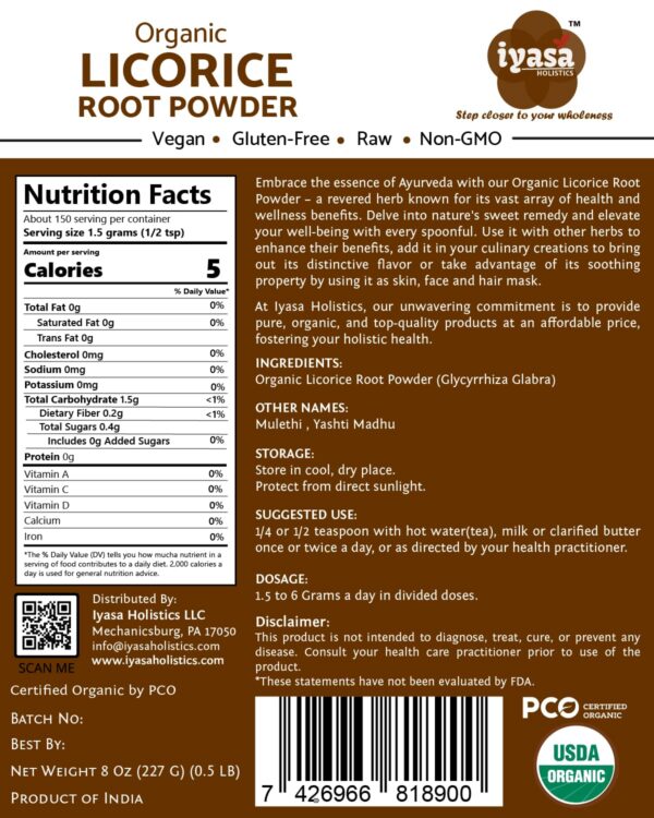 Version 1.0.0 Frasco polvo raíz regaliz Iyasa Holistics 16 oz