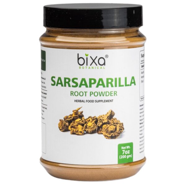 Frasco polvo raíz sarsaparilla bixa botanical ayurvédico