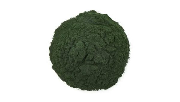 Frasco con polvo spirulina Yupik para nutrición vegana