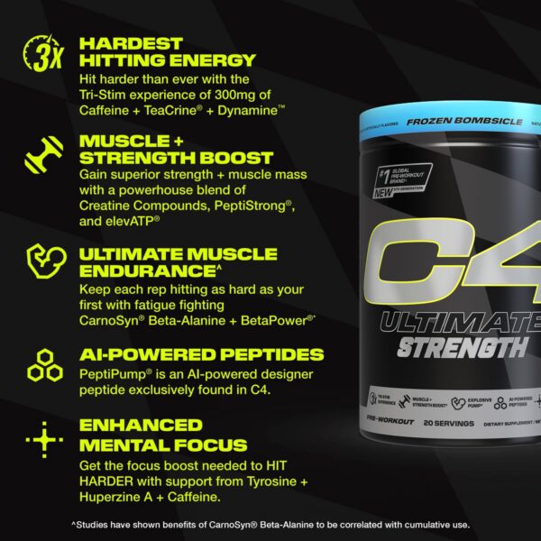 Frasco de pre-workout Cellucor C4 Ultimate Strength