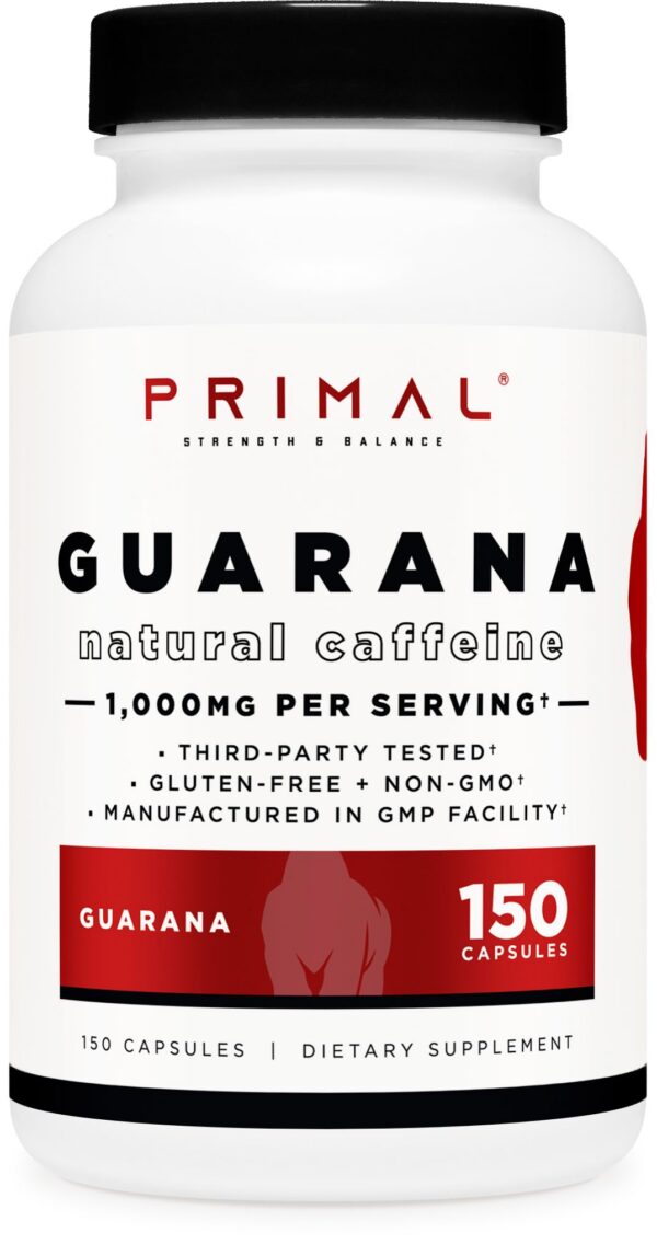 Frasco Primal Guaraná 150 cápsulas suplemento energético natural