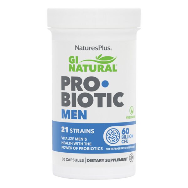 Frasco probiótico natural para hombres Natures Plus 30 cápsulas