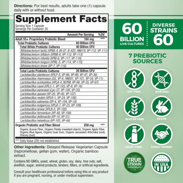 Frasco probiótico Vital Flora para adultos +50 con 60 cepas