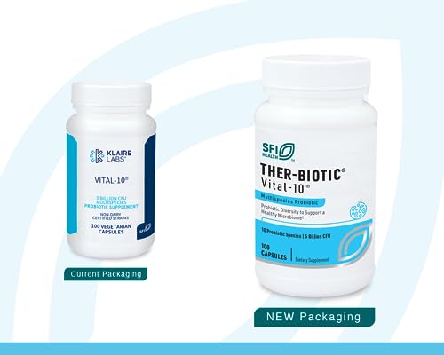 Frasco de probióticos Klaire Labs para salud intestinal e inmunidad