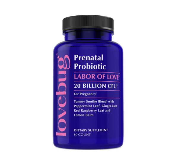 Frasco de probióticos lovebug prenatal 20 mil millones FCU