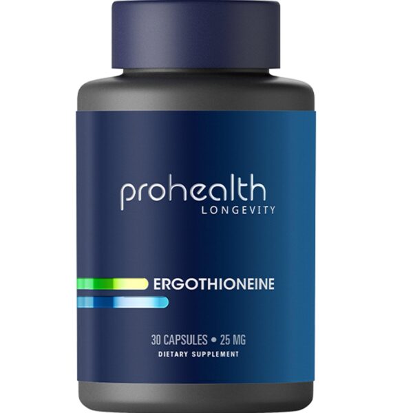 Frasco de ProHealth ergothioneine 25 mg con etiqueta