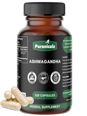 Frasco Puranicals Ashwagandha 320 cápsulas para salud general