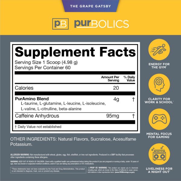 Frasco Purbolics Aminos 60 porciones sabor uva