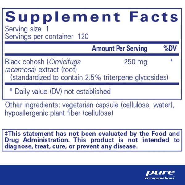 Frasco Pure Encapsulations Black Cohosh 120 cápsulas