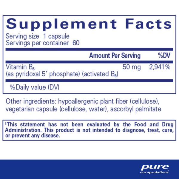 Frasco Pure Encapsulations P5P 50 vitamina b6 activa 60 cápsulas