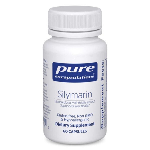 Frasco Pure Encapsulations Silymarin con 250 mg cardo mariano 60 cápsulas