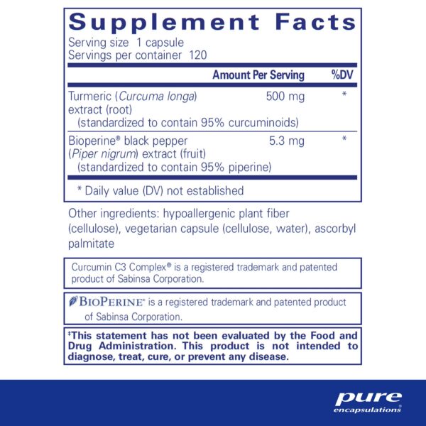 Frasco Pure Encapsulations suplemento antioxidante curcumina