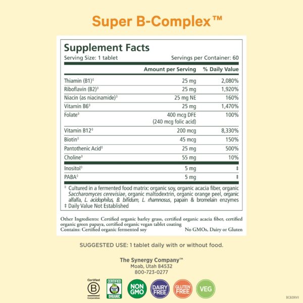Frasco PURE SYNERGY suplemento vitamina b complejo vegano