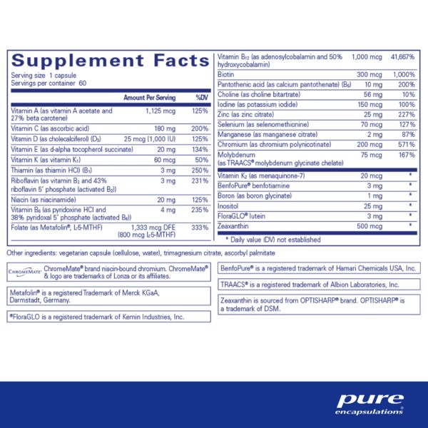 Version 1.0.0 Frasco de PureGenomics Multivitamínico mostrando cápsulas