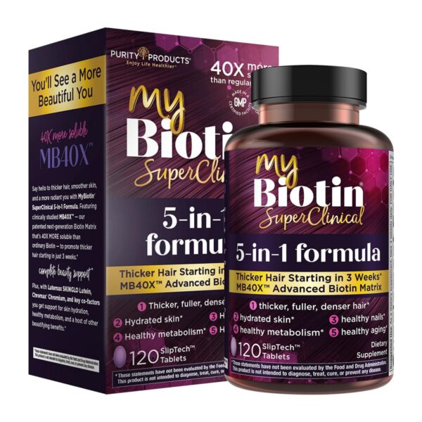 Frasco Purity Products MyBiotin SuperClinical multivitamínico elite 120 tabletas