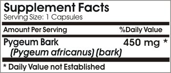 Frasco Pygeum Bark suplemento salud próstata sin aditivos
