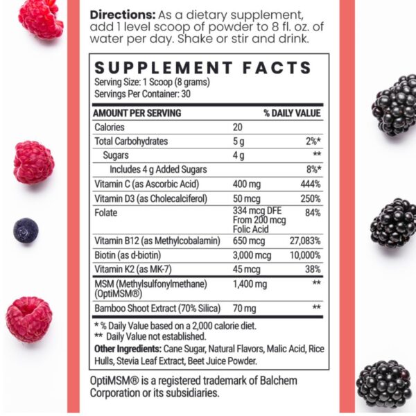 Frasco polvo Qhemet Biologics MSM + Biotina para cabello