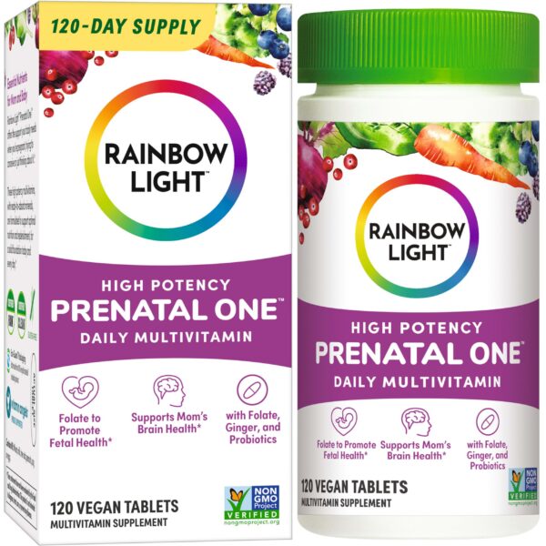 Frasco Rainbow Light multivitamínico prenatal alta potencia 120 tabletas