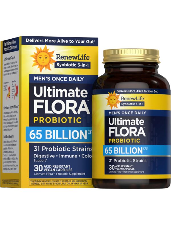Frasco Renew Life Ultimate Flora Probióticos para hombres 65 mil millones CFU