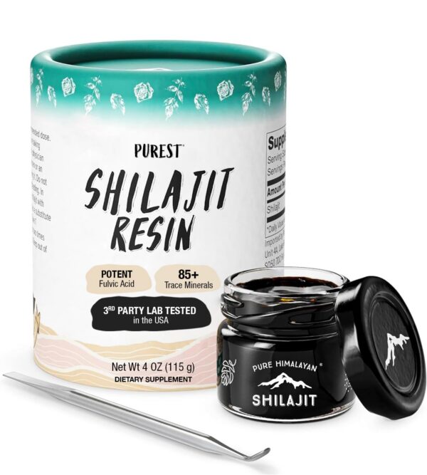 Frasco de resina pura de shilajit himalaya con cucharita para suplemento
