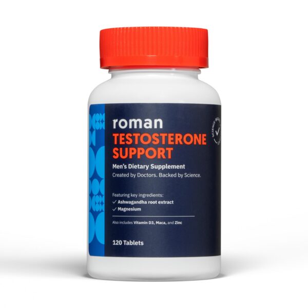 Frasco de ROMAN suplemento testosterona con ashwagandha 120 tabletas