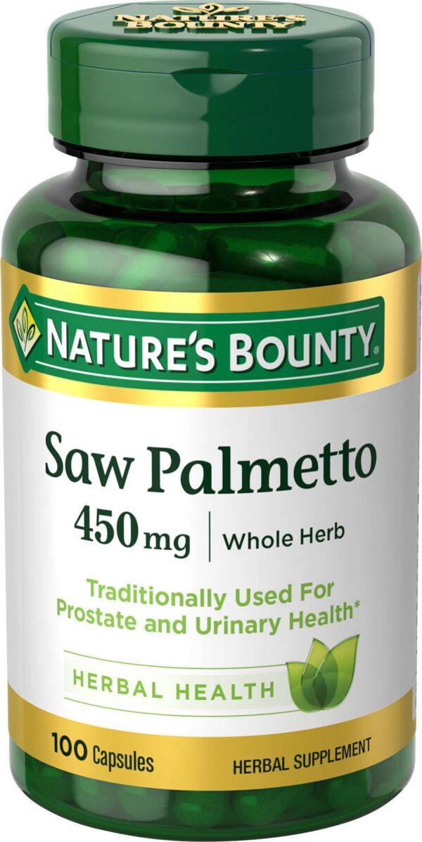 Frasco de Saw Palmetto Nature's Bounty 450 mg para salud masculina