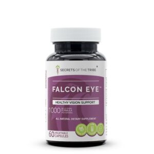 Frasco Secrets of the Tribe Falcon Eye suplemento visión saludable 60 cápsulas