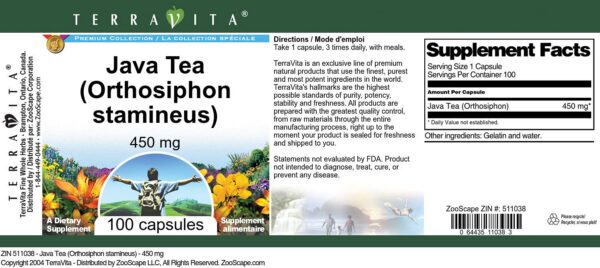 Frasco sellado cápsulas Té Java 450 mg TerraVita