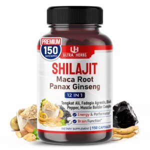 Frasco Shilajit puro Himalaya Ultra Herbs 150 cápsulas