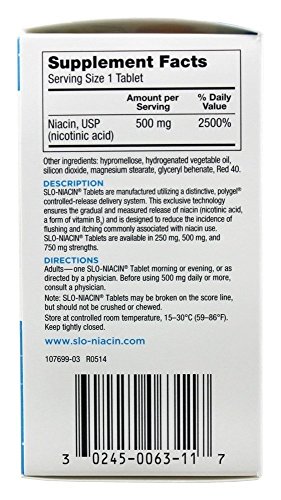 Frasco Slo-Niacin vitamina B3 para salud cardiovascular y energía