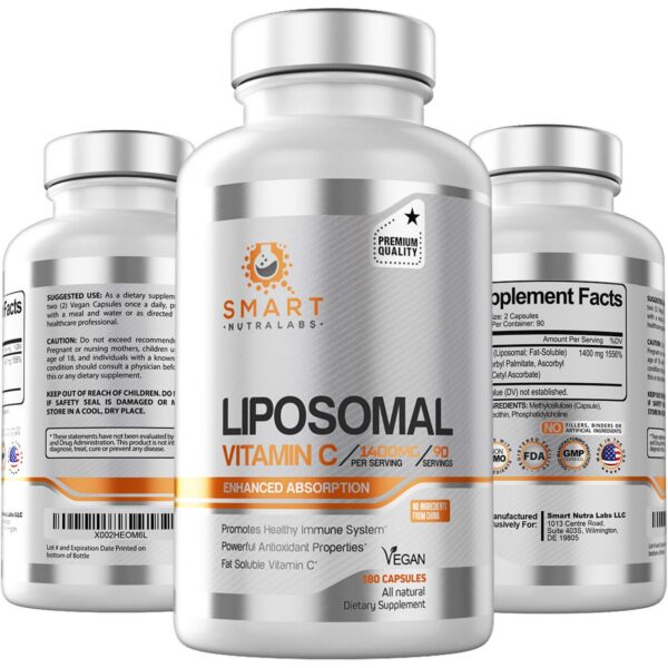 Frasco Smart Nutra Labs Vitamina C Liposomal 1400mg 180 cápsulas veganas