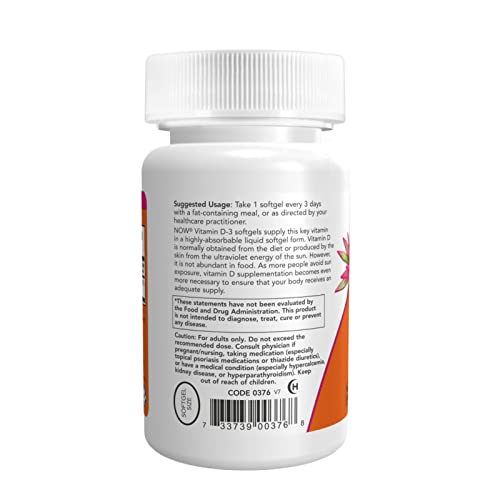 Frasco softgels vitamina D3 NOW Foods alta potencia