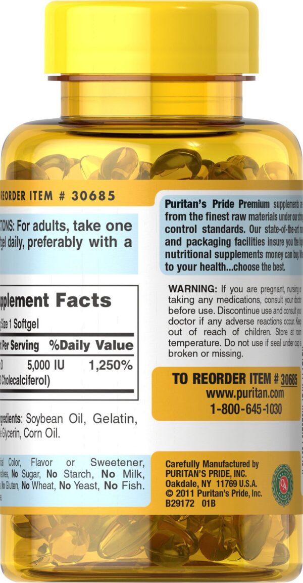 Frasco de softgels vitamina D3 Puritan's Pride