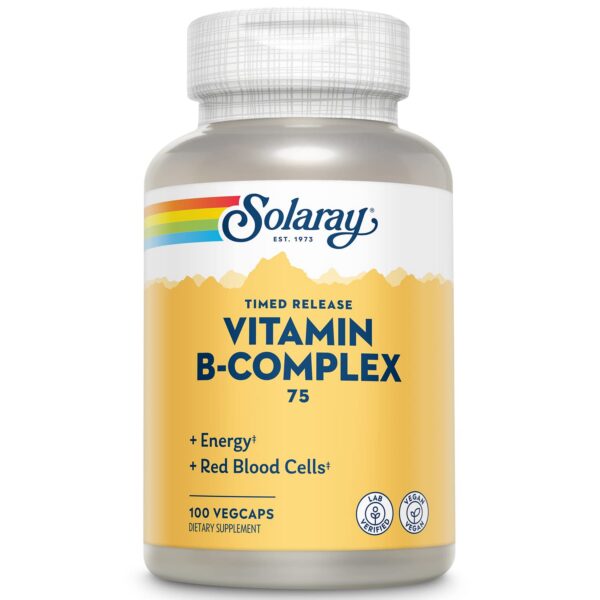Frasco Solaray Vitamina B-Complejo 75mg 100 cápsulas