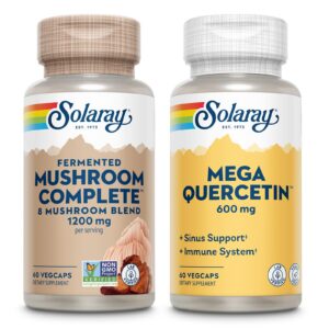 Frasco de suplemento Solaray mezcla completa de hongos y quercetina