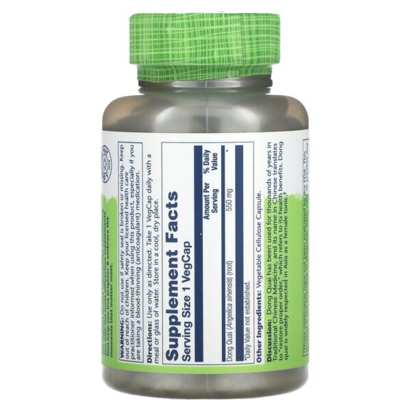 Frasco de suplemento Raíz de Dong Quai Solaray 180 cápsulas