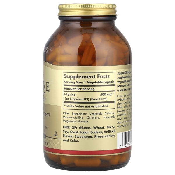 Frasco Solgar L-Lisina aminoácido para piel y colágeno