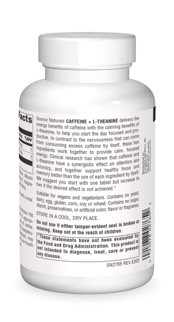 Version 1.0.0 Frasco Source Naturals cafeína L-teanina vista lateral
