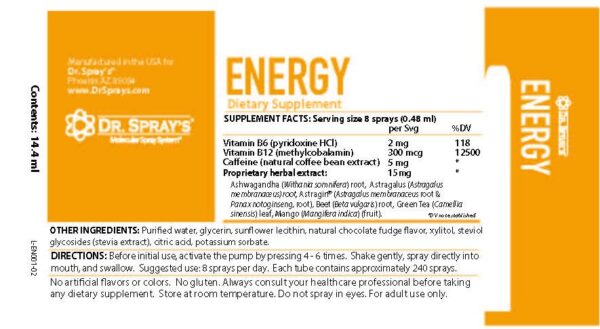 Frasco de spray energético con vitaminas B6 y B12 Dr Spray