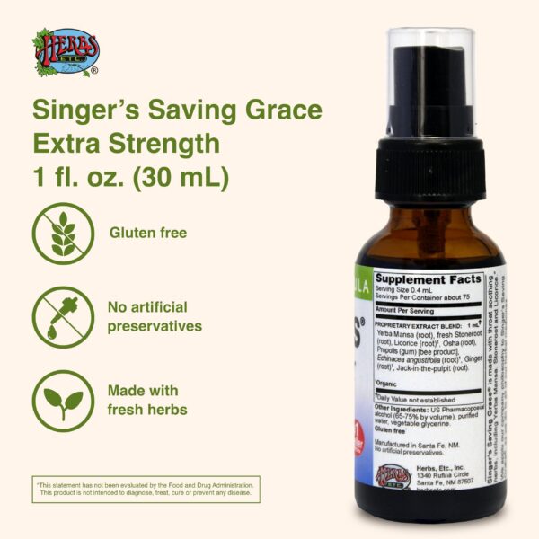 Frasco spray Herbs Etc Singer's Saving Grace garganta
