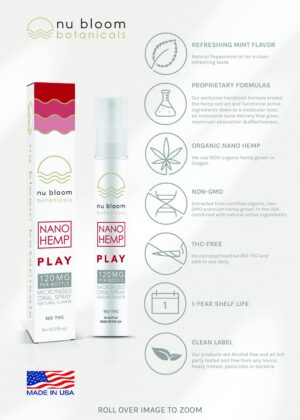 Frasco spray Nu Bloom Botanicals fórmula Play orgánico