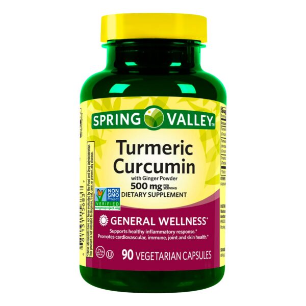 Frasco Spring Valley cúrcuma curcumina y jengibre suplemento
