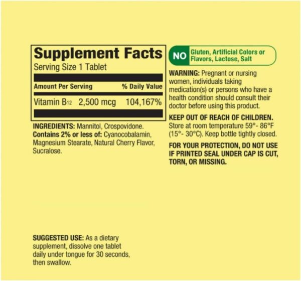Frasco Spring Valley vitamina B12 tabletas vista lateral