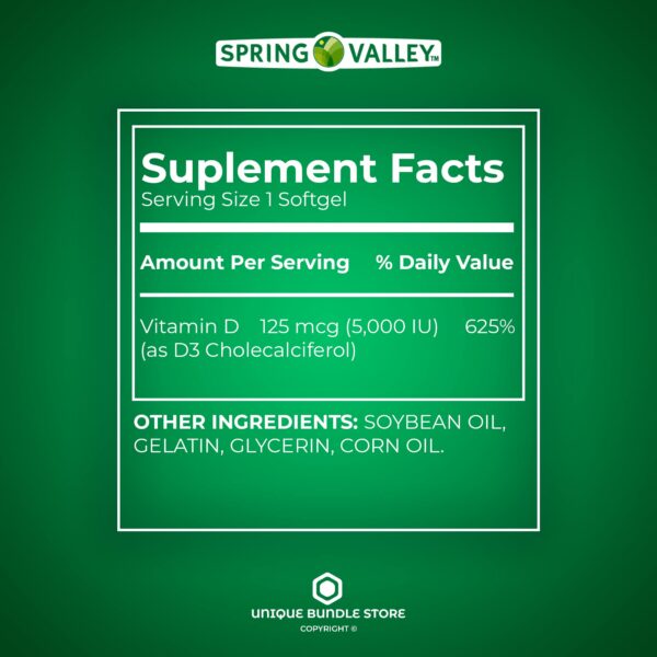 Frasco spring valley vitamina d3 cápsulas blandas sin gluten