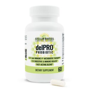 Frasco Stellar Biotics delPRO probiótico cápsulas 60 unidades
