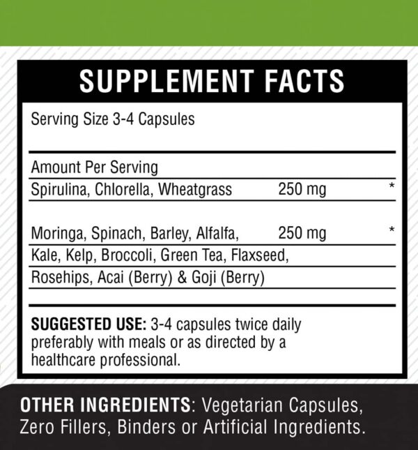 Frasco de SuperGreens NutreeVit con ingredientes naturales