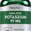 Frasco de suplemento de potasio quelado Piping Rock 250 tabletas